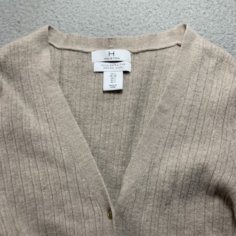 HALSTON Sweater Womens Small Top Merino Wool Beige - Picture 5 of 6